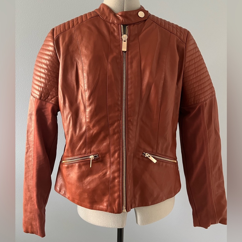New York & Company Women's Faux Leather Motorcycle Jacket Size M